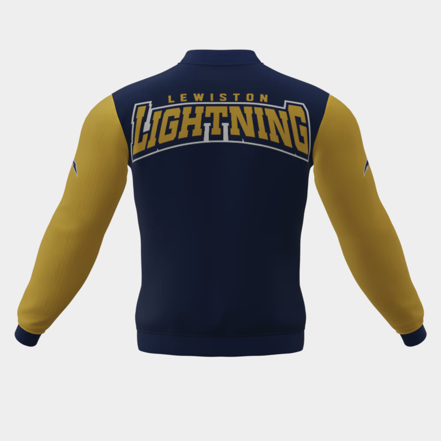 Blue and gold oversized men bomber jacket with full zip design, leather bomber jacket women and men style for USA fashion brands.