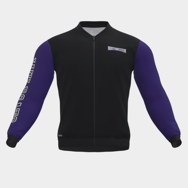 Black and purple men bomber jacket with full zip design, oversized leather bomber jacket style for USA streetwear and fashion brands.