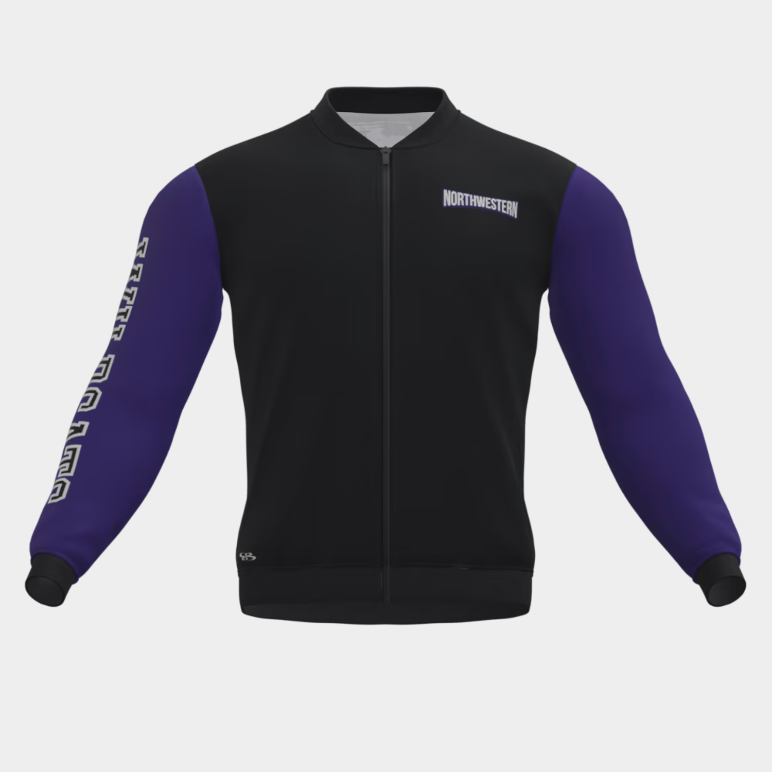 Black and purple men bomber jacket with full zip design, oversized leather bomber jacket style for USA streetwear and fashion brands.