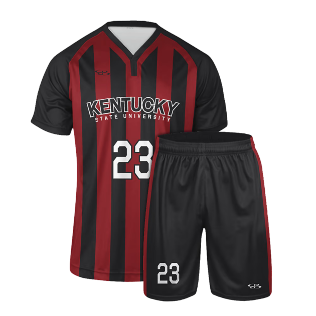 Custom soccer jerseys USA black and red Kentucky soccer uniform with personalized number and matching shorts