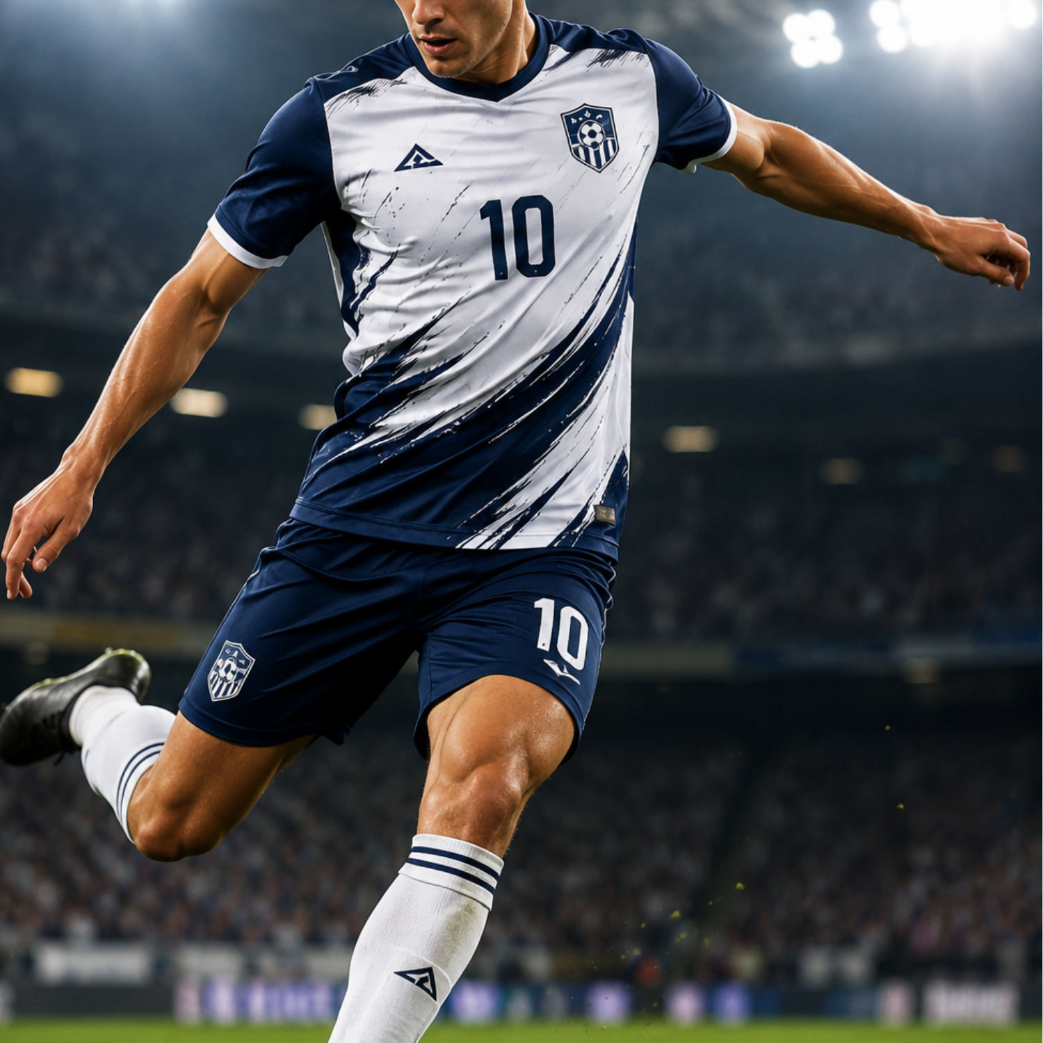 Custom soccer uniform with front and back views, featuring a breathable performance jersey, shorts, and matching socks. Perfect for teams seeking premium soccer jerseys, football jersey designs, and complete soccer uniforms.