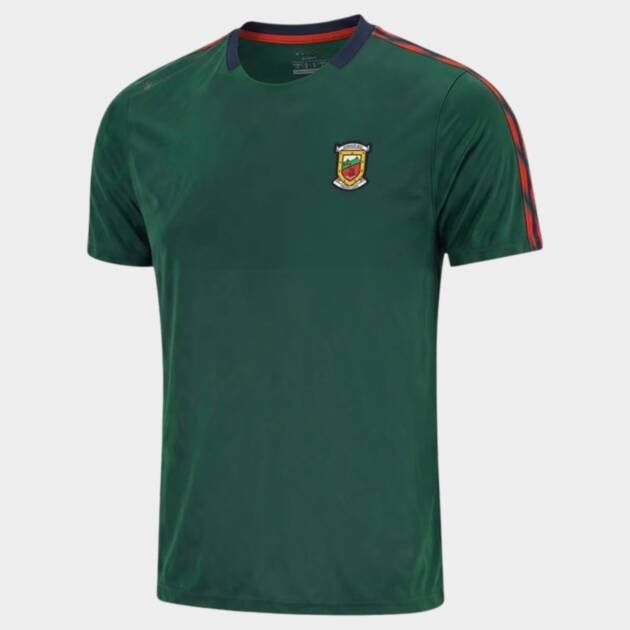 Green Gaelic Football Jersey with Red Shoulder Stripes and Crest